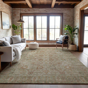 HomeRoots 8' X 10' Beige and Coral Oriental Area Rug - Washable, UV-Protected, Durable for High-Traffic Homes 684422