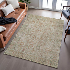 HomeRoots 8' X 10' Beige and Coral Oriental Area Rug - Washable, UV-Protected, Durable for High-Traffic Homes 684422