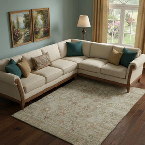 HomeRoots 9' X 12' Beige and Coral Washable Area Rug - Stain-Resistant, UV Protected, Ideal for Family Spaces 684423