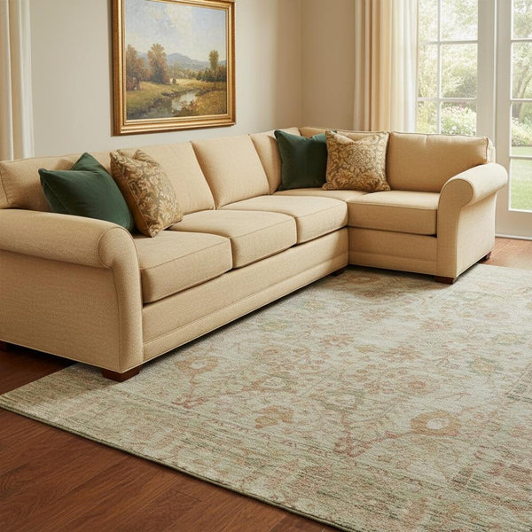 HomeRoots 10' X 14' Beige & Coral Oriental Area Rug - Washable, UV-Protected, Stylish, and Durable for Busy Homes 684424