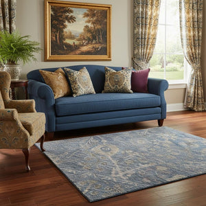 HomeRoots 5' X 8' Blue and Brown Oriental Area Rug - Washable, UV-Protected, Stain-Resistant & Durable Design 684426