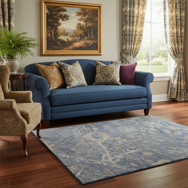HomeRoots 5' X 8' Blue and Brown Oriental Area Rug - Washable, UV-Protected, Stain-Resistant & Durable Design 684426