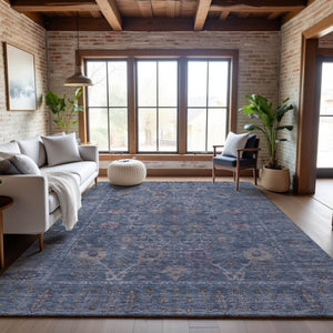 HomeRoots 5' X 8' Blue and Brown Oriental Area Rug - Washable, UV-Protected, Stain-Resistant & Durable Design 684426