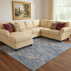 HomeRoots 8' X 10' Blue and Brown Oriental Area Rug – Durable, Washable, UV-Protected for High-Traffic Spaces 684428
