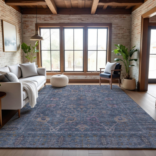 HomeRoots 9' X 12' Blue and Brown Oriental Area Rug - Washable, UV-Protected, Durable for Family Spaces 684429