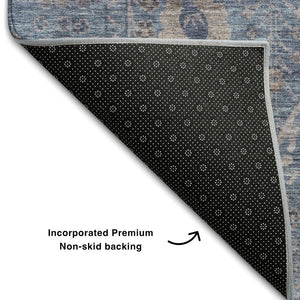 HomeRoots 9' X 12' Blue and Brown Oriental Area Rug - Washable, UV-Protected, Durable for Family Spaces 684429