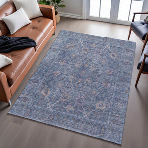 HomeRoots 9' X 12' Blue and Brown Oriental Area Rug - Washable, UV-Protected, Durable for Family Spaces 684429