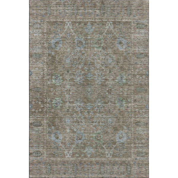 HomeRoots 5' X 8' Brown and Blue Oriental Area Rug - Washable, Stain Resistant, UV-Protected for Everyday Use 684432