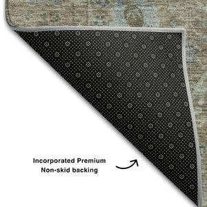 HomeRoots 5' X 8' Brown and Blue Oriental Area Rug - Washable, Stain Resistant, UV-Protected for Everyday Use 684432