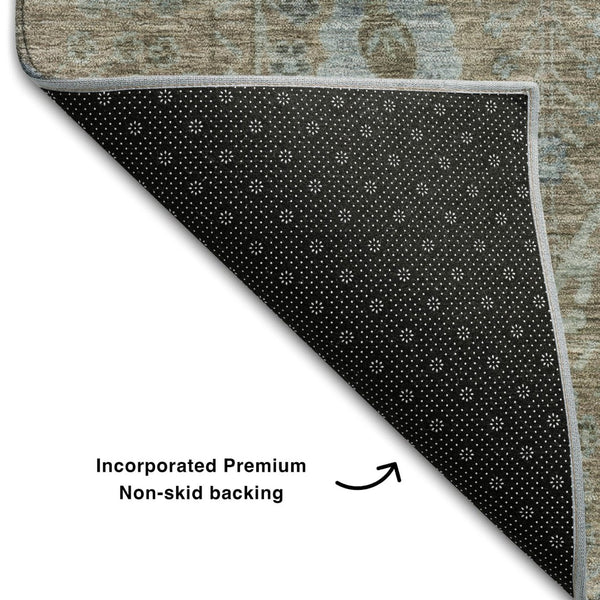 HomeRoots 5' X 8' Brown and Blue Oriental Area Rug - Washable, Stain Resistant, UV-Protected for Everyday Use 684432