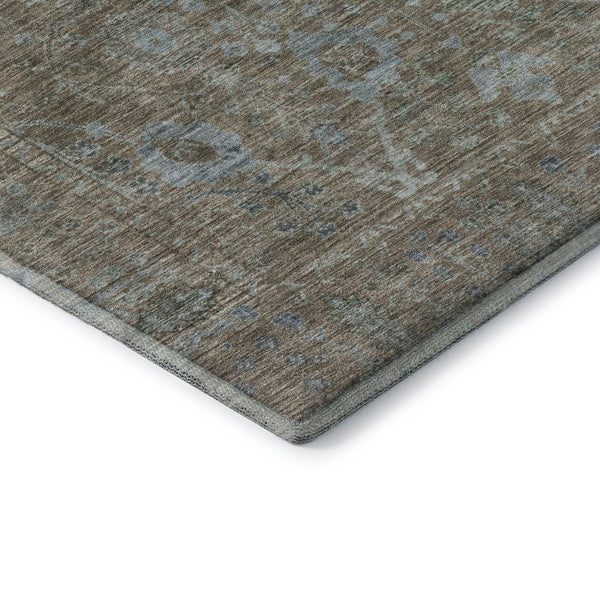 HomeRoots 5' X 8' Brown and Blue Oriental Area Rug - Washable, Stain Resistant, UV-Protected for Everyday Use 684432