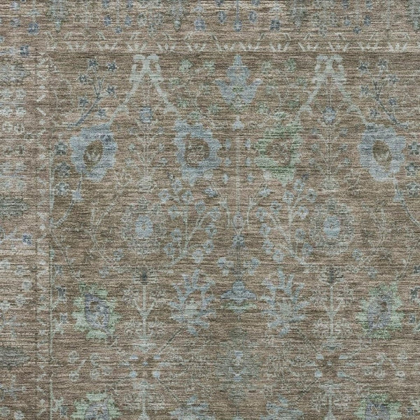 HomeRoots 5' X 8' Brown and Blue Oriental Area Rug - Washable, Stain Resistant, UV-Protected for Everyday Use 684432