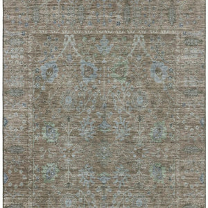 HomeRoots 5' X 8' Brown and Blue Oriental Area Rug - Washable, Stain Resistant, UV-Protected for Everyday Use 684432