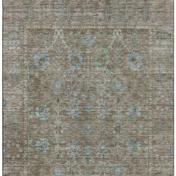 HomeRoots 5' X 8' Brown and Blue Oriental Area Rug - Washable, Stain Resistant, UV-Protected for Everyday Use 684432