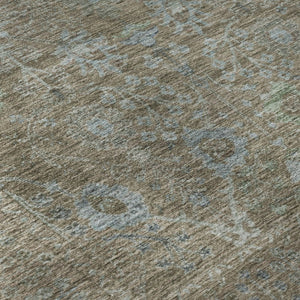 HomeRoots 8' Washable Brown and Blue Oriental Round Rug with UV Protection for Durable, Elegant Living Spaces 684433