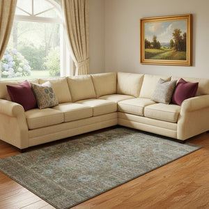 HomeRoots 8' X 10' Brown and Blue Oriental Area Rug - Stain Resistant, UV Protected, Washable for High Traffic Areas 684434