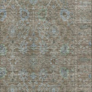 HomeRoots 8' X 10' Brown and Blue Oriental Area Rug - Stain Resistant, UV Protected, Washable for High Traffic Areas 684434
