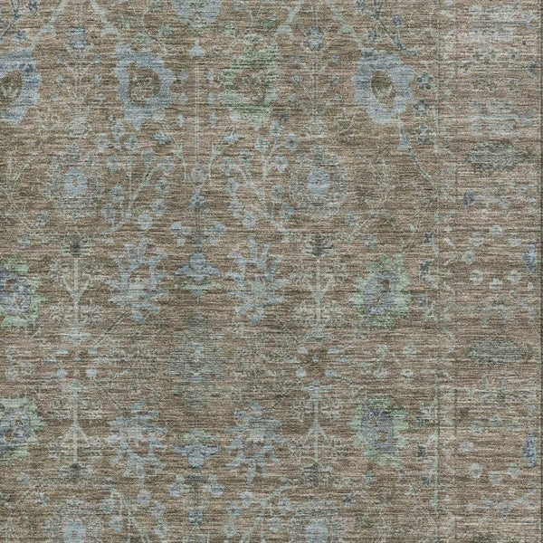 HomeRoots 8' X 10' Brown and Blue Oriental Area Rug - Stain Resistant, UV Protected, Washable for High Traffic Areas 684434