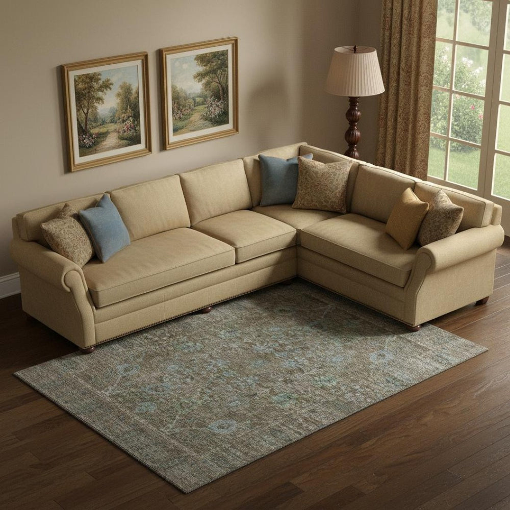 HomeRoots 9' X 12' Brown & Blue Oriental Washable Area Rug - Durable, UV-Protected, Perfect for High-Traffic Homes! 684435