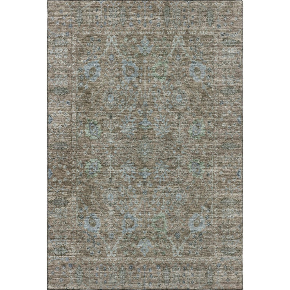 HomeRoots 9' X 12' Brown & Blue Oriental Washable Area Rug - Durable, UV-Protected, Perfect for High-Traffic Homes! 684435