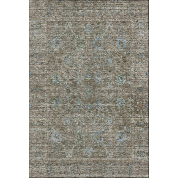 HomeRoots 9' X 12' Brown & Blue Oriental Washable Area Rug - Durable, UV-Protected, Perfect for High-Traffic Homes! 684435