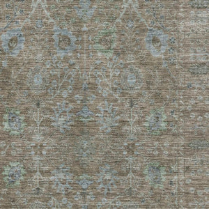 HomeRoots 10' X 14' Brown And Blue Oriental Area Rug - Washable, UV Protected, Durable for High-Traffic Spaces 684436
