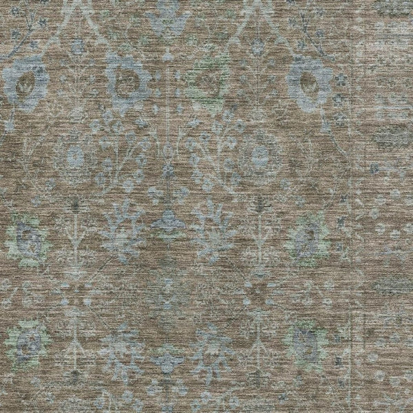 HomeRoots 10' X 14' Brown And Blue Oriental Area Rug - Washable, UV Protected, Durable for High-Traffic Spaces 684436
