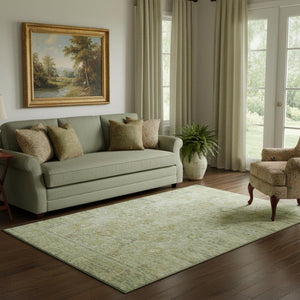 HomeRoots 5' X 8' Sage Gray & Gold Oriental Area Rug - Washable, UV Protected, Stain Resistant for Homes 684438