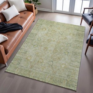 HomeRoots 5' X 8' Sage Gray & Gold Oriental Area Rug - Washable, UV Protected, Stain Resistant for Homes 684438