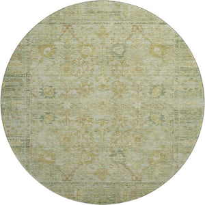 HomeRoots 8' Elegant Sage Gray and Gold Washable Round Rug with UV Protection - Durable, Stain Resistant, Stylish! 684439