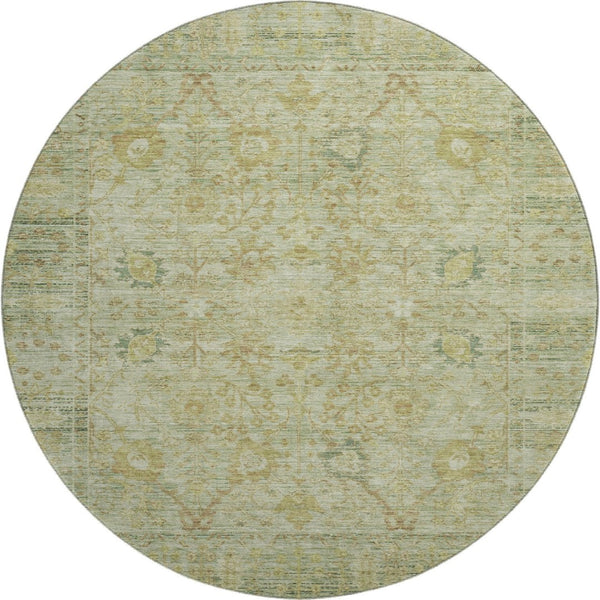 HomeRoots 8' Elegant Sage Gray and Gold Washable Round Rug with UV Protection - Durable, Stain Resistant, Stylish! 684439