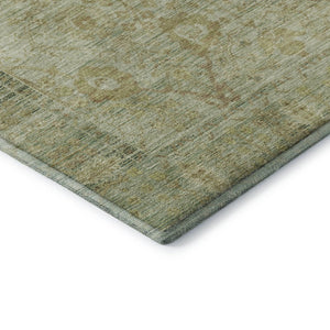 HomeRoots 8' Elegant Sage Gray and Gold Washable Round Rug with UV Protection - Durable, Stain Resistant, Stylish! 684439