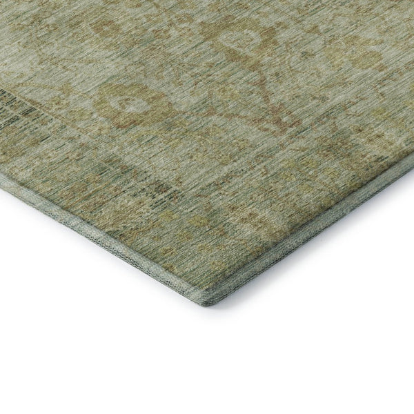 HomeRoots 8' Elegant Sage Gray and Gold Washable Round Rug with UV Protection - Durable, Stain Resistant, Stylish! 684439