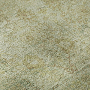 HomeRoots 8' Elegant Sage Gray and Gold Washable Round Rug with UV Protection - Durable, Stain Resistant, Stylish! 684439