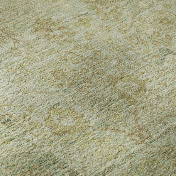 HomeRoots 8' Elegant Sage Gray and Gold Washable Round Rug with UV Protection - Durable, Stain Resistant, Stylish! 684439