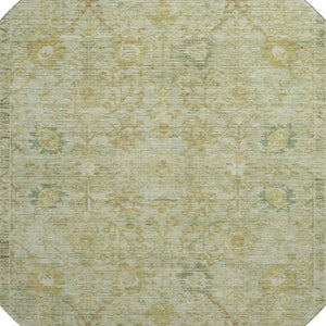 HomeRoots 8' Elegant Sage Gray and Gold Washable Round Rug with UV Protection - Durable, Stain Resistant, Stylish! 684439
