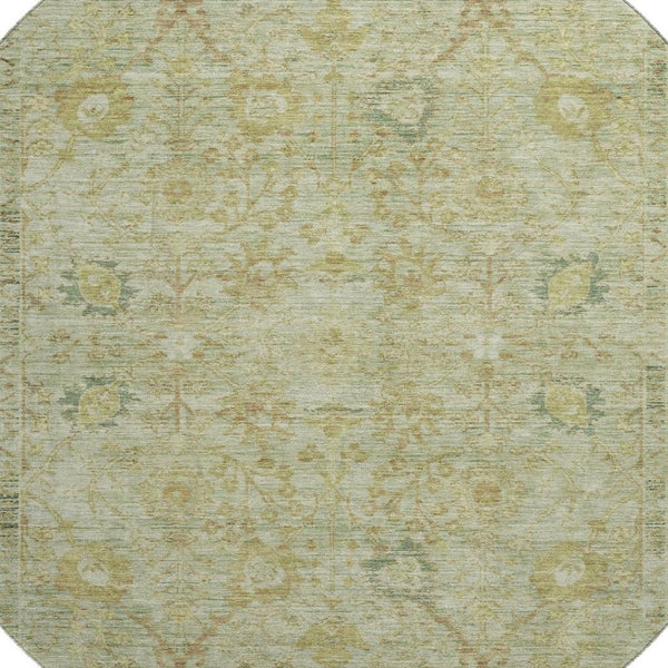 HomeRoots 8' Elegant Sage Gray and Gold Washable Round Rug with UV Protection - Durable, Stain Resistant, Stylish! 684439