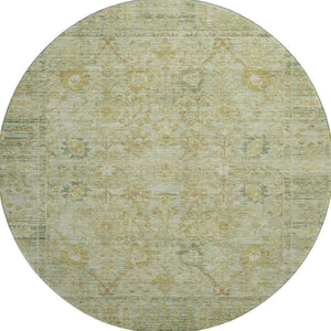 HomeRoots 8' Elegant Sage Gray and Gold Washable Round Rug with UV Protection - Durable, Stain Resistant, Stylish! 684439