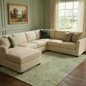 HomeRoots 8' X 10' Elegant Sage Gray and Gold Oriental Area Rug – Washable, UV Protected, Stain Resistant Design 684440