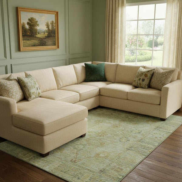 HomeRoots 8' X 10' Elegant Sage Gray and Gold Oriental Area Rug – Washable, UV Protected, Stain Resistant Design 684440