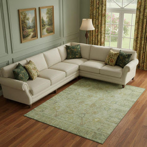 HomeRoots 9' X 12' Sage Gray Gold Oriental Area Rug - Washable, UV Protected, Stain Resistant, Versatile Decor 684441