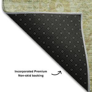 HomeRoots 9' X 12' Sage Gray Gold Oriental Area Rug - Washable, UV Protected, Stain Resistant, Versatile Decor 684441