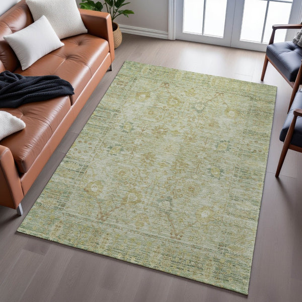 HomeRoots 9' X 12' Sage Gray Gold Oriental Area Rug - Washable, UV Protected, Stain Resistant, Versatile Decor 684441