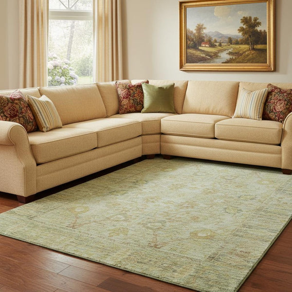 HomeRoots 10' X 14' Sage Gray & Gold Oriental Washable Area Rug - UV Protected, Stain-Resistant Luxury Decor 684442