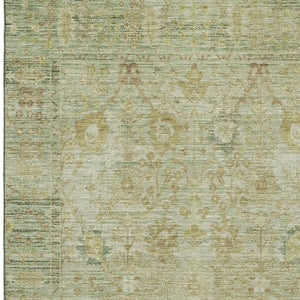 HomeRoots 10' X 14' Sage Gray & Gold Oriental Washable Area Rug - UV Protected, Stain-Resistant Luxury Decor 684442