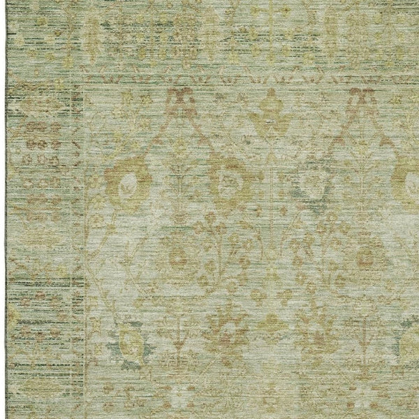 HomeRoots 10' X 14' Sage Gray & Gold Oriental Washable Area Rug - UV Protected, Stain-Resistant Luxury Decor 684442