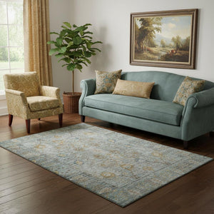HomeRoots 5' X 8' Teal & Brown Oriental Area Rug - Washable, UV Protected, Stain Resistant, Durable Design! 684444