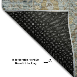 HomeRoots 5' X 8' Teal & Brown Oriental Area Rug - Washable, UV Protected, Stain Resistant, Durable Design! 684444
