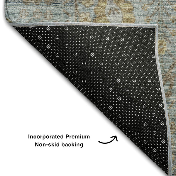 HomeRoots 5' X 8' Teal & Brown Oriental Area Rug - Washable, UV Protected, Stain Resistant, Durable Design! 684444