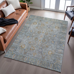 HomeRoots 5' X 8' Teal & Brown Oriental Area Rug - Washable, UV Protected, Stain Resistant, Durable Design! 684444